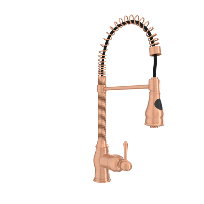 Copper Pre-Rinse Spring Kitchen Faucet, Single Level Solid Brass Kitchen Sink Faucets with Pull Down Sprayer — AK96518A-C-48