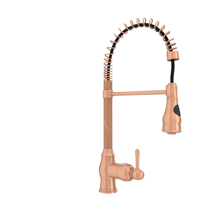Copper Pre-Rinse Spring Kitchen Faucet, Single Level Solid Brass Kitchen Sink Faucets with Pull Down Sprayer — AK96518A-C-48