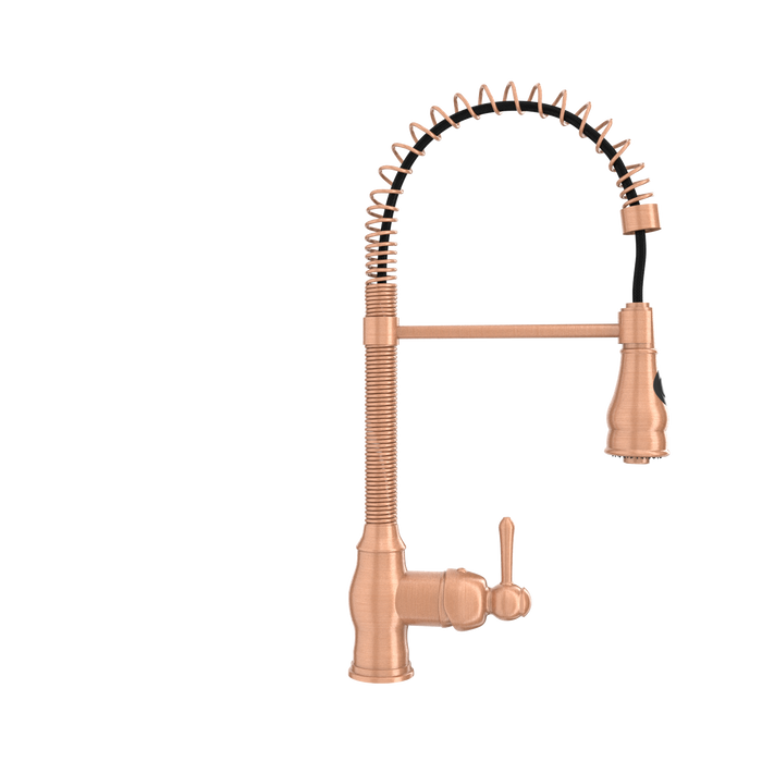 Copper Pre-Rinse Spring Kitchen Faucet, Single Level Solid Brass Kitchen Sink Faucets with Pull Down Sprayer — AK96518A-C-48