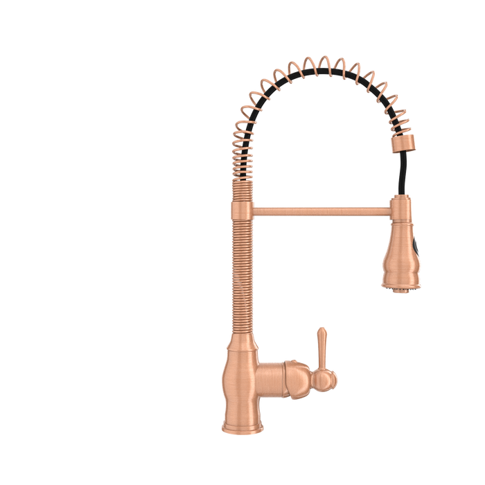 Copper Pre-Rinse Spring Kitchen Faucet, Single Level Solid Brass Kitchen Sink Faucets with Pull Down Sprayer — AK96518A-C-48