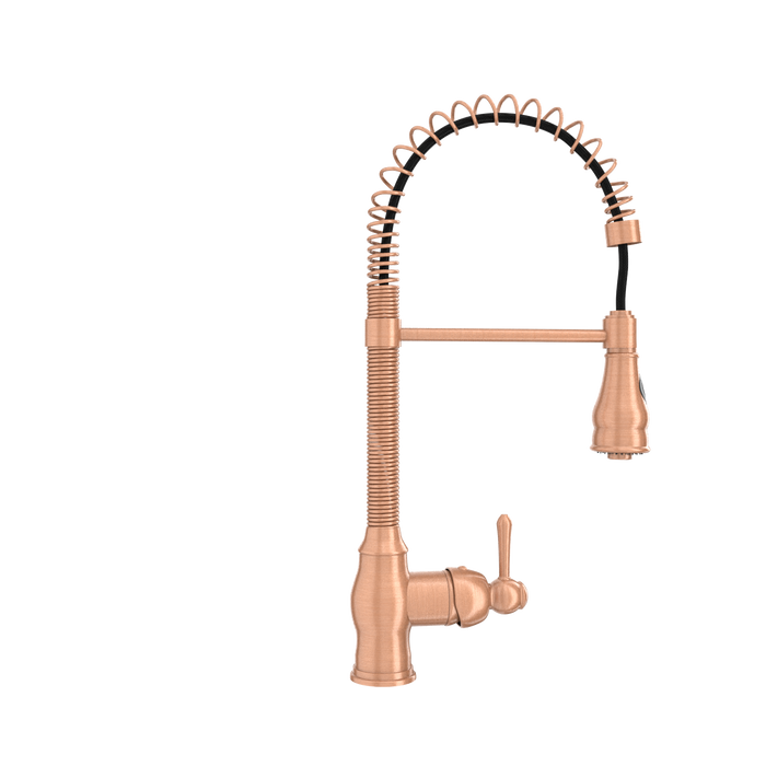 Copper Pre-Rinse Spring Kitchen Faucet, Single Level Solid Brass Kitchen Sink Faucets with Pull Down Sprayer — AK96518A-C-48
