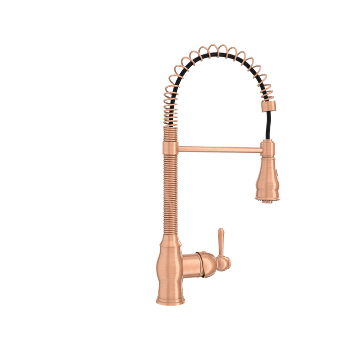 Copper Pre-Rinse Spring Kitchen Faucet, Single Level Solid Brass Kitchen Sink Faucets with Pull Down Sprayer — AK96518A-C-48