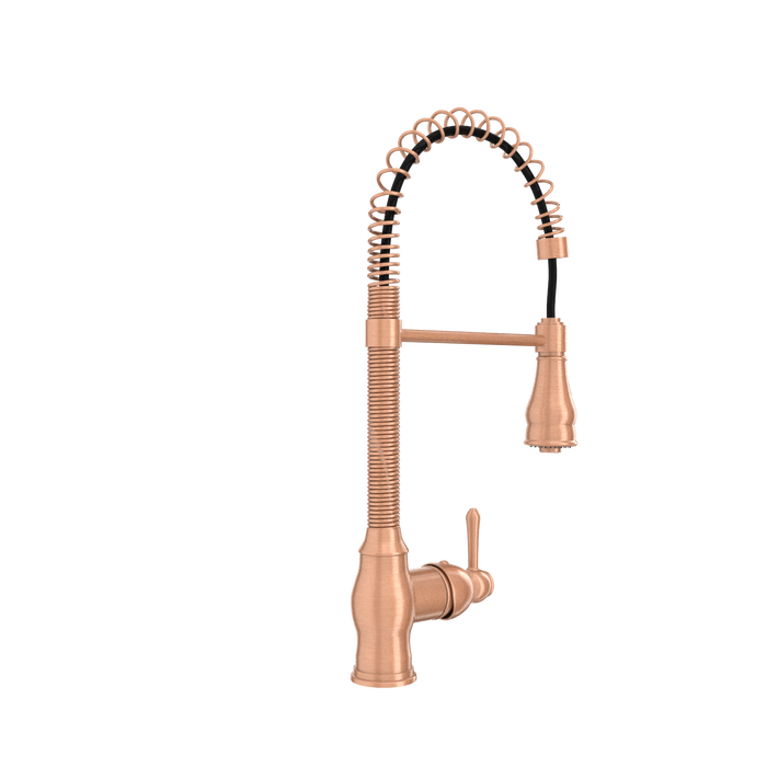 Copper Kitchen Faucet with Soap Dispenser, Single Handle Solid Brass High Arc Pull Down Sprayer Head Kitchen Sink Faucets with Deck Plate — AK96518A-SD-C