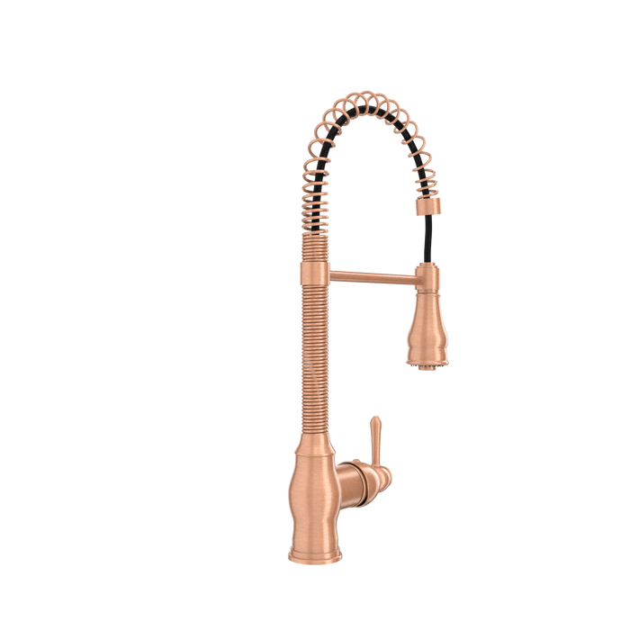 Copper Pre-Rinse Spring Kitchen Faucet, Single Level Solid Brass Kitchen Sink Faucets with Pull Down Sprayer — AK96518A-C-48