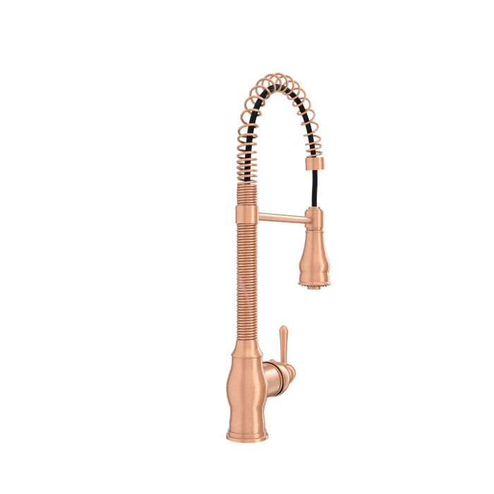 Copper Kitchen Faucet with Soap Dispenser, Single Handle Solid Brass High Arc Pull Down Sprayer Head Kitchen Sink Faucets with Deck Plate — AK96518A-SD-C
