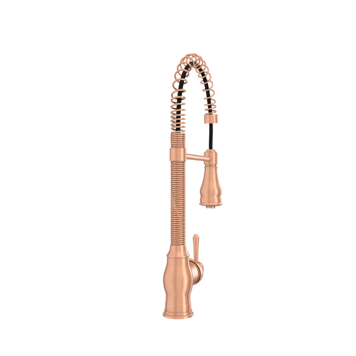 Copper Pre-Rinse Spring Kitchen Faucet, Single Level Solid Brass Kitchen Sink Faucets with Pull Down Sprayer — AK96518A-C-48