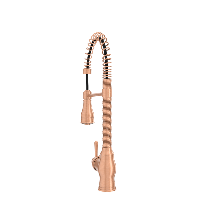 Copper Pre-Rinse Spring Kitchen Faucet, Single Level Solid Brass Kitchen Sink Faucets with Pull Down Sprayer — AK96518A-C-48