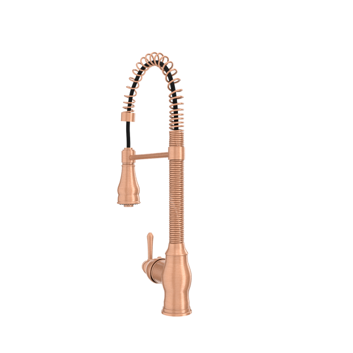 Copper Pre-Rinse Spring Kitchen Faucet, Single Level Solid Brass Kitchen Sink Faucets with Pull Down Sprayer — AK96518A-C-48