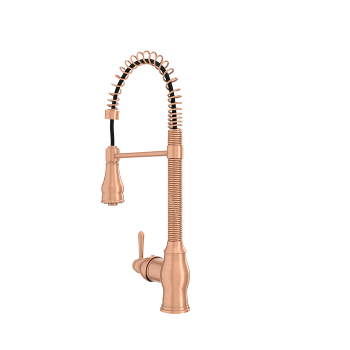 Copper Kitchen Faucet with Soap Dispenser, Single Handle Solid Brass High Arc Pull Down Sprayer Head Kitchen Sink Faucets with Deck Plate — AK96518A-SD-C