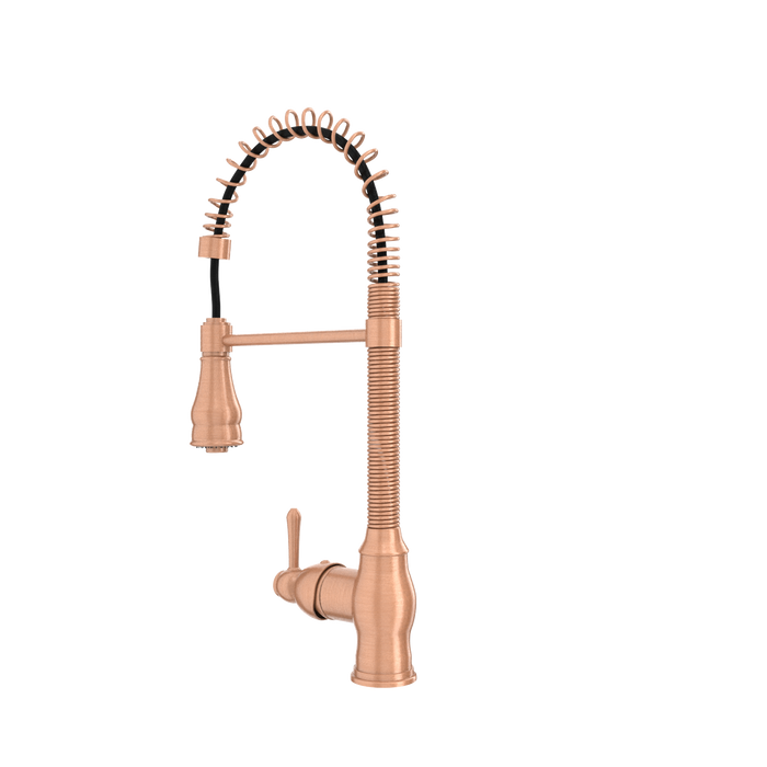 Copper Kitchen Faucet with Soap Dispenser, Single Handle Solid Brass High Arc Pull Down Sprayer Head Kitchen Sink Faucets with Deck Plate — AK96518A-SD-C