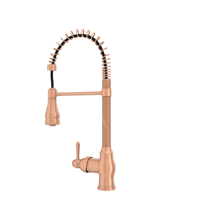 Copper Pre-Rinse Spring Kitchen Faucet, Single Level Solid Brass Kitchen Sink Faucets with Pull Down Sprayer — AK96518A-C-48