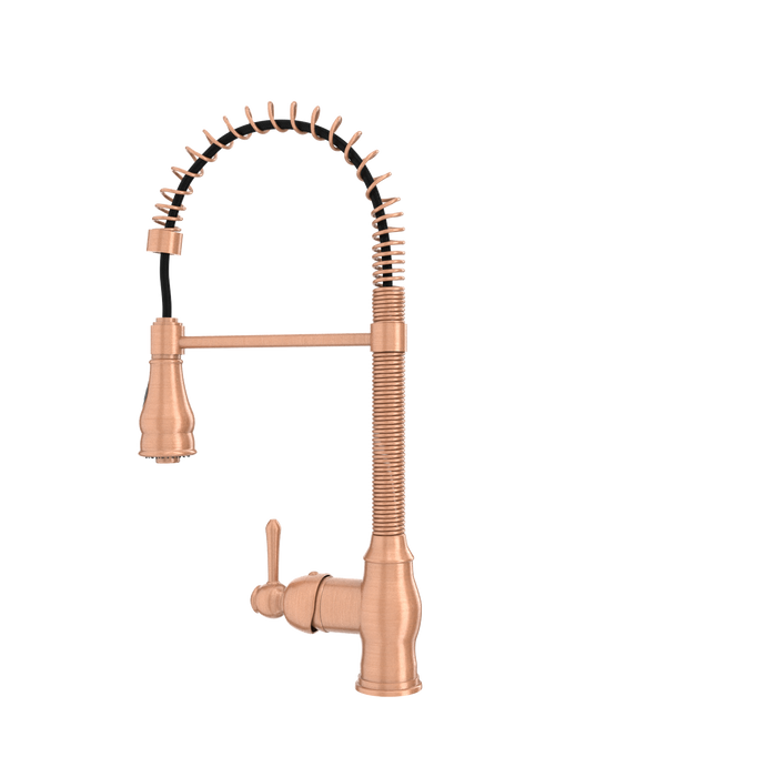 Copper Kitchen Faucet with Soap Dispenser, Single Handle Solid Brass High Arc Pull Down Sprayer Head Kitchen Sink Faucets with Deck Plate — AK96518A-SD-C