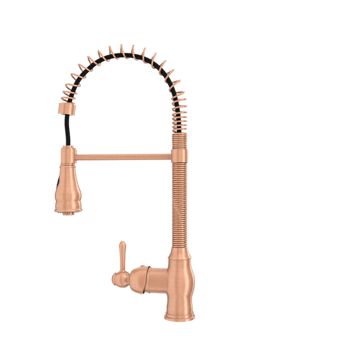 Copper Kitchen Faucet with Soap Dispenser, Single Handle Solid Brass High Arc Pull Down Sprayer Head Kitchen Sink Faucets with Deck Plate — AK96518A-SD-C