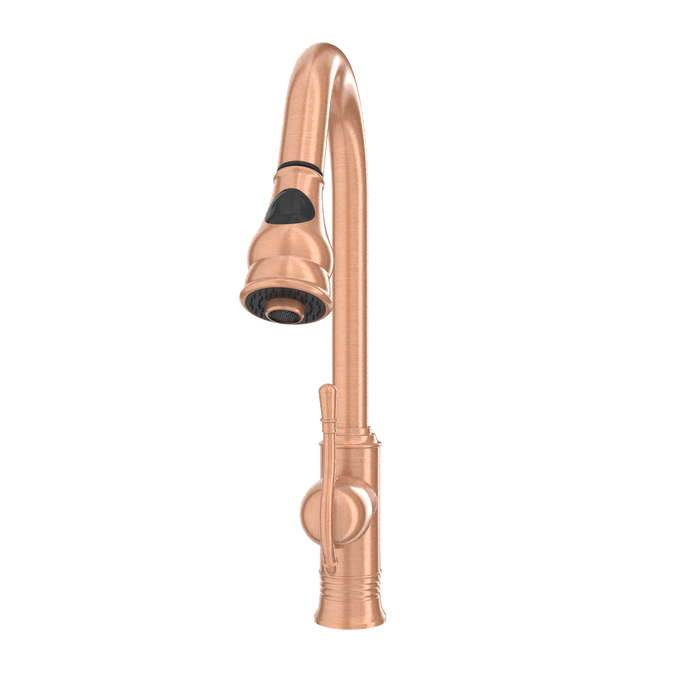 Copper Kitchen Faucet with Soap Dispenser, Single Handle Solid Brass High Arc Pull Down Sprayer Head Kitchen Sink Faucets with Deck Plate — AK96415-SD-C