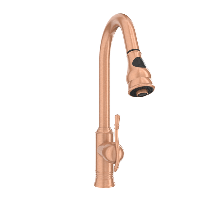 Copper Kitchen Faucet with Soap Dispenser, Single Handle Solid Brass High Arc Pull Down Sprayer Head Kitchen Sink Faucets with Deck Plate — AK96415-SD-C