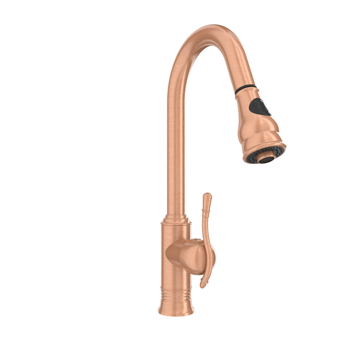 Copper Kitchen Faucet with Soap Dispenser, Single Handle Solid Brass High Arc Pull Down Sprayer Head Kitchen Sink Faucets with Deck Plate — AK96415-SD-C