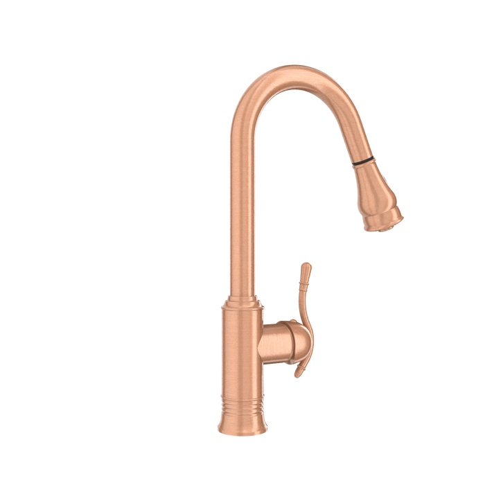 Copper Kitchen Faucet with Soap Dispenser, Single Handle Solid Brass High Arc Pull Down Sprayer Head Kitchen Sink Faucets with Deck Plate — AK96415-SD-C