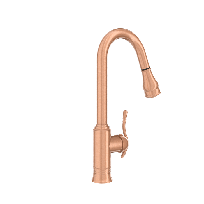 Copper Kitchen Faucet with Soap Dispenser, Single Handle Solid Brass High Arc Pull Down Sprayer Head Kitchen Sink Faucets with Deck Plate — AK96415-SD-C