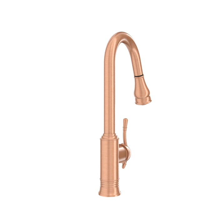 Copper Kitchen Faucet with Soap Dispenser, Single Handle Solid Brass High Arc Pull Down Sprayer Head Kitchen Sink Faucets with Deck Plate — AK96415-SD-C
