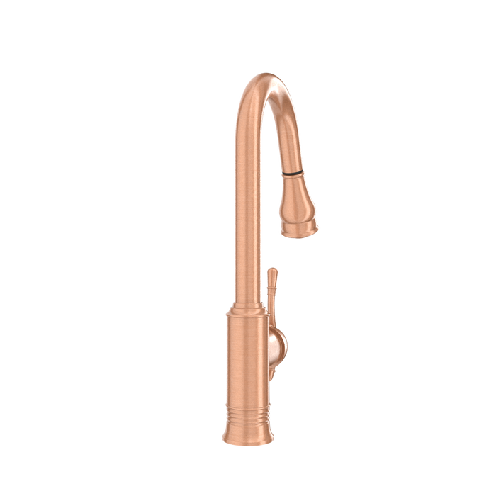 Copper Kitchen Faucet with Soap Dispenser, Single Handle Solid Brass High Arc Pull Down Sprayer Head Kitchen Sink Faucets with Deck Plate — AK96415-SD-C
