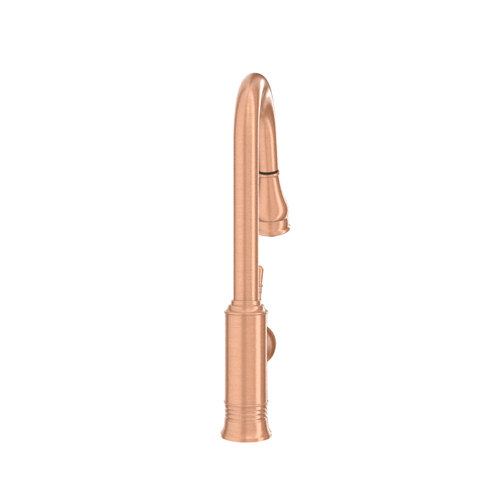 Copper Kitchen Faucet with Soap Dispenser, Single Handle Solid Brass High Arc Pull Down Sprayer Head Kitchen Sink Faucets with Deck Plate — AK96415-SD-C