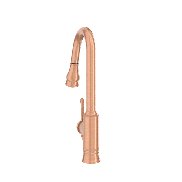 Copper Kitchen Faucet with Soap Dispenser, Single Handle Solid Brass High Arc Pull Down Sprayer Head Kitchen Sink Faucets with Deck Plate — AK96415-SD-C