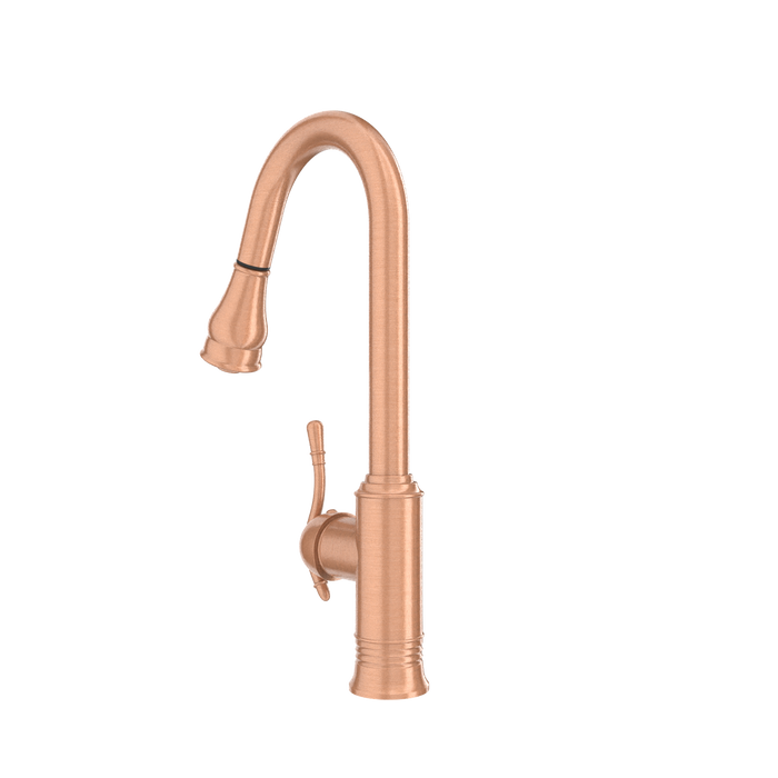 Copper Kitchen Faucet with Soap Dispenser, Single Handle Solid Brass High Arc Pull Down Sprayer Head Kitchen Sink Faucets with Deck Plate — AK96415-SD-C
