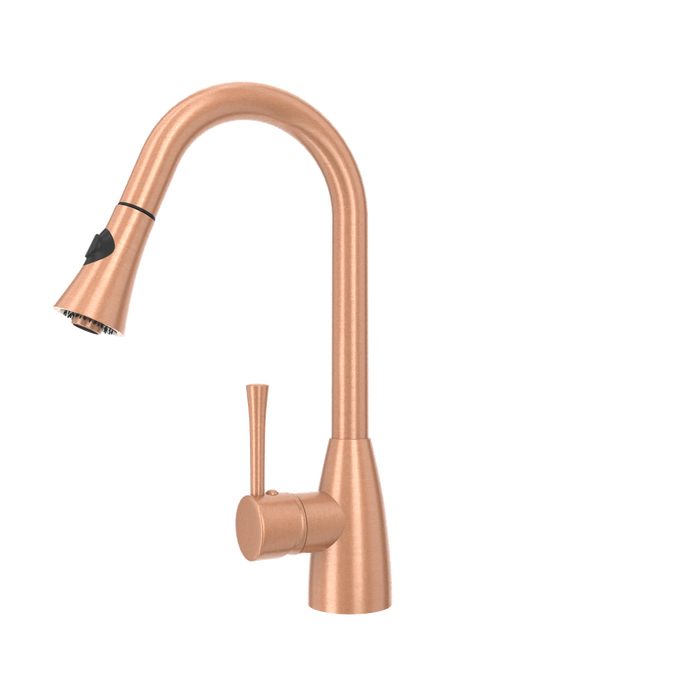 Copper Kitchen Faucet with Soap Dispenser, Single Handle Solid Brass High Arc Pull Down Sprayer Head Kitchen Sink Faucets with Deck Plate — AK96455-SD-C