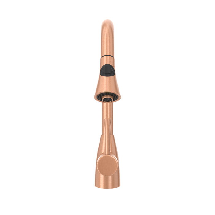 Copper Kitchen Faucet with Soap Dispenser, Single Handle Solid Brass High Arc Pull Down Sprayer Head Kitchen Sink Faucets with Deck Plate — AK96455-SD-C