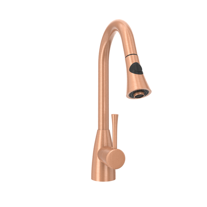Copper Kitchen Faucet with Soap Dispenser, Single Handle Solid Brass High Arc Pull Down Sprayer Head Kitchen Sink Faucets with Deck Plate — AK96455-SD-C
