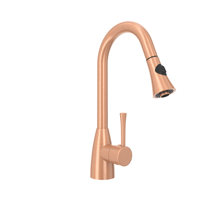 Copper Kitchen Faucet with Soap Dispenser, Single Handle Solid Brass High Arc Pull Down Sprayer Head Kitchen Sink Faucets with Deck Plate — AK96455-SD-C