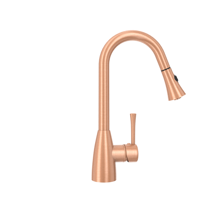Copper Kitchen Faucet with Soap Dispenser, Single Handle Solid Brass High Arc Pull Down Sprayer Head Kitchen Sink Faucets with Deck Plate — AK96455-SD-C