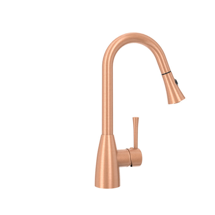 Copper Kitchen Faucet with Soap Dispenser, Single Handle Solid Brass High Arc Pull Down Sprayer Head Kitchen Sink Faucets with Deck Plate — AK96455-SD-C