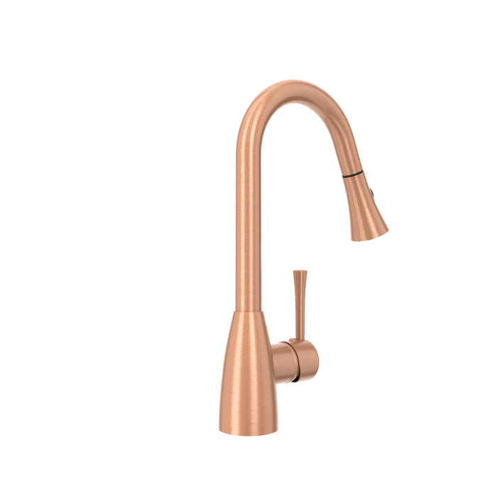 Copper Kitchen Faucet with Soap Dispenser, Single Handle Solid Brass High Arc Pull Down Sprayer Head Kitchen Sink Faucets with Deck Plate — AK96455-SD-C