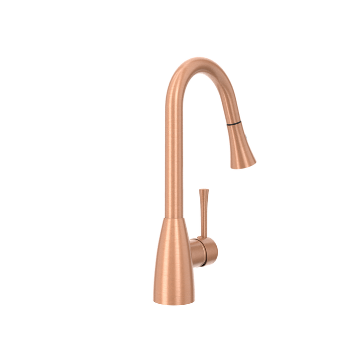 Copper Kitchen Faucet with Soap Dispenser, Single Handle Solid Brass High Arc Pull Down Sprayer Head Kitchen Sink Faucets with Deck Plate — AK96455-SD-C