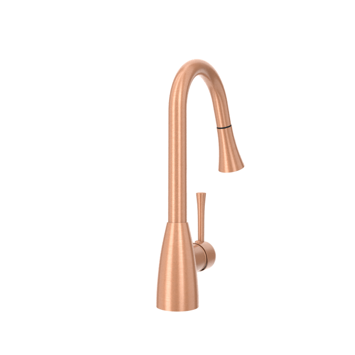 Copper Kitchen Faucet with Soap Dispenser, Single Handle Solid Brass High Arc Pull Down Sprayer Head Kitchen Sink Faucets with Deck Plate — AK96455-SD-C