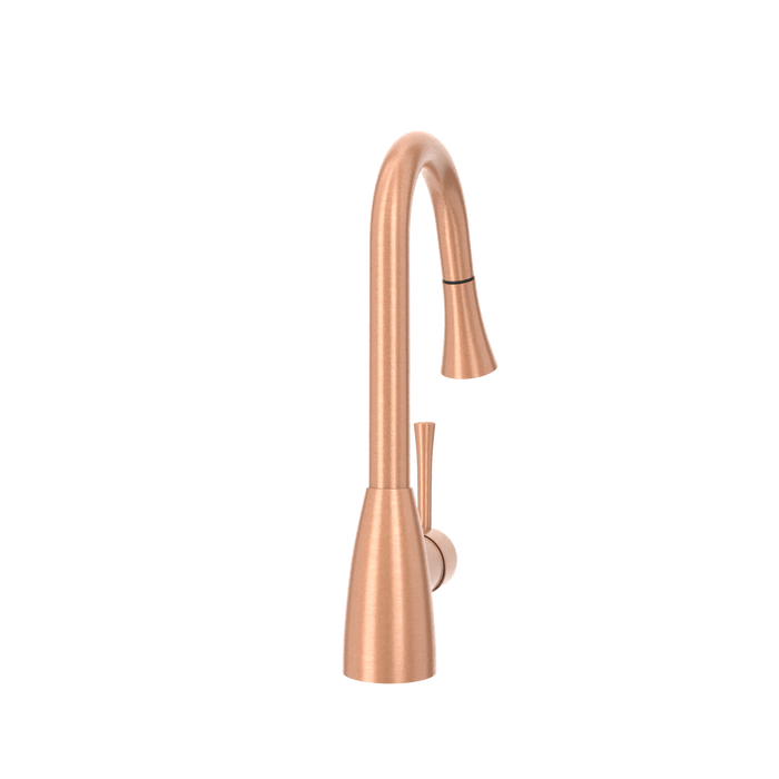 Copper Kitchen Faucet with Soap Dispenser, Single Handle Solid Brass High Arc Pull Down Sprayer Head Kitchen Sink Faucets with Deck Plate — AK96455-SD-C