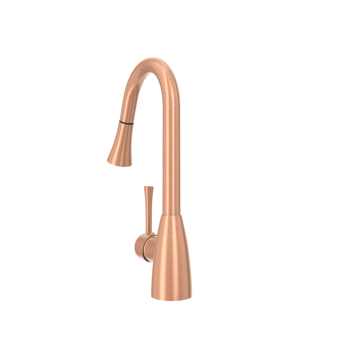Copper Kitchen Faucet with Soap Dispenser, Single Handle Solid Brass High Arc Pull Down Sprayer Head Kitchen Sink Faucets with Deck Plate — AK96455-SD-C