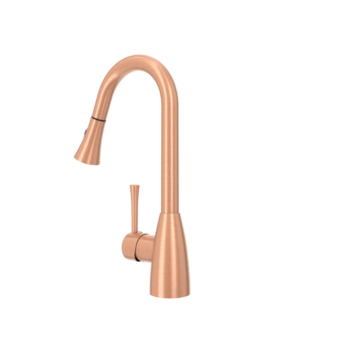 Copper Kitchen Faucet with Soap Dispenser, Single Handle Solid Brass High Arc Pull Down Sprayer Head Kitchen Sink Faucets with Deck Plate — AK96455-SD-C