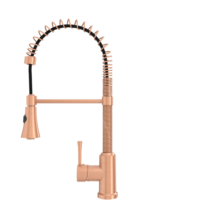 Copper Kitchen Faucet with Soap Dispenser, Single Handle Solid Brass High Arc Pull Down Sprayer Head Kitchen Sink Faucets with Deck Plate — AK96565-SD-C