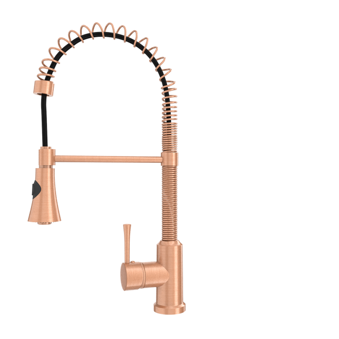 Copper Kitchen Faucet with Soap Dispenser, Single Handle Solid Brass High Arc Pull Down Sprayer Head Kitchen Sink Faucets with Deck Plate — AK96565-SD-C