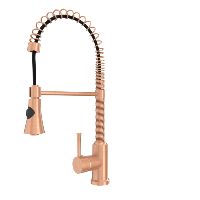 Copper Kitchen Faucet with Soap Dispenser, Single Handle Solid Brass High Arc Pull Down Sprayer Head Kitchen Sink Faucets with Deck Plate — AK96565-SD-C
