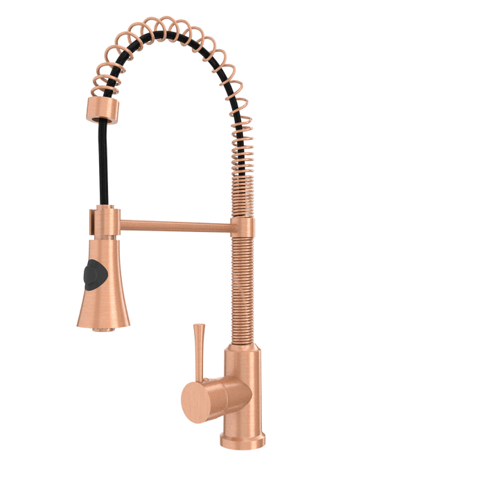 Copper Kitchen Faucet with Soap Dispenser, Single Handle Solid Brass High Arc Pull Down Sprayer Head Kitchen Sink Faucets with Deck Plate — AK96565-SD-C