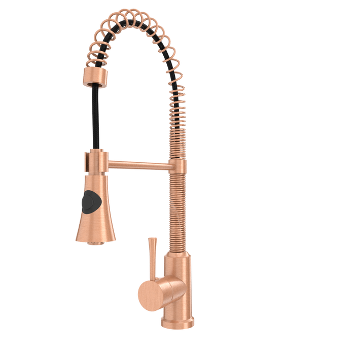 Copper Kitchen Faucet with Soap Dispenser, Single Handle Solid Brass High Arc Pull Down Sprayer Head Kitchen Sink Faucets with Deck Plate — AK96565-SD-C