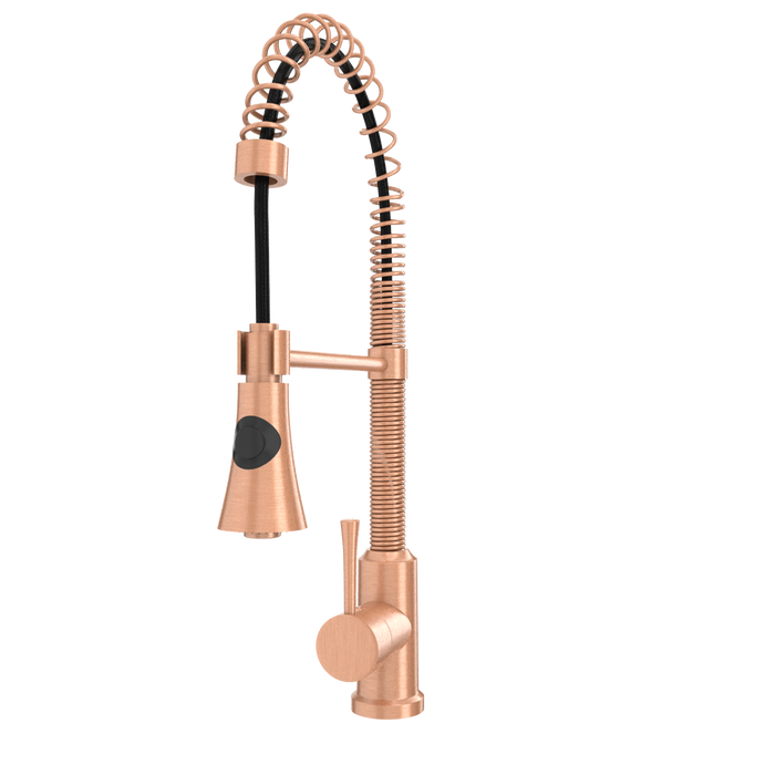 Copper Kitchen Faucet with Soap Dispenser, Single Handle Solid Brass High Arc Pull Down Sprayer Head Kitchen Sink Faucets with Deck Plate — AK96565-SD-C
