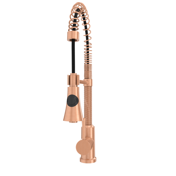 Copper Kitchen Faucet with Soap Dispenser, Single Handle Solid Brass High Arc Pull Down Sprayer Head Kitchen Sink Faucets with Deck Plate — AK96565-SD-C