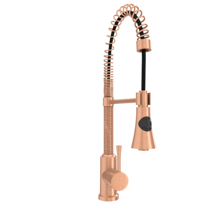 Copper Kitchen Faucet with Soap Dispenser, Single Handle Solid Brass High Arc Pull Down Sprayer Head Kitchen Sink Faucets with Deck Plate — AK96565-SD-C