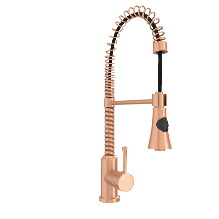 Copper Kitchen Faucet with Soap Dispenser, Single Handle Solid Brass High Arc Pull Down Sprayer Head Kitchen Sink Faucets with Deck Plate — AK96565-SD-C