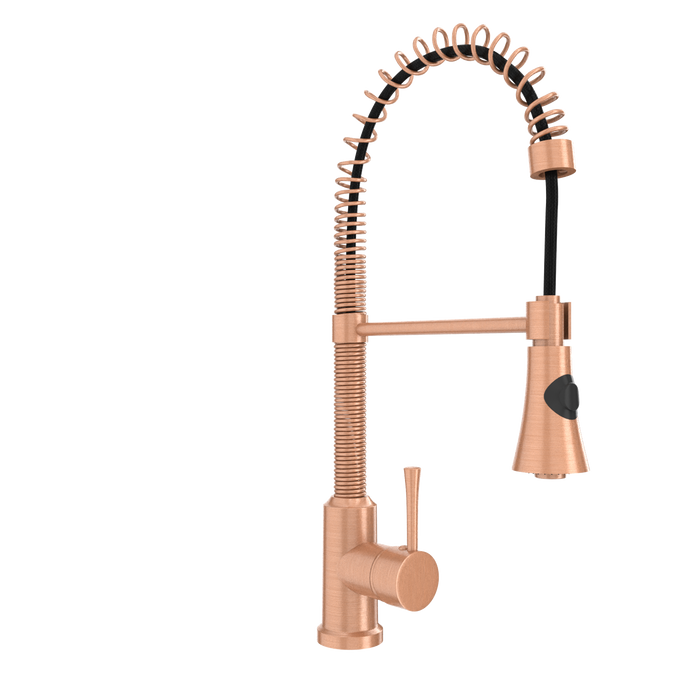 Copper Kitchen Faucet with Soap Dispenser, Single Handle Solid Brass High Arc Pull Down Sprayer Head Kitchen Sink Faucets with Deck Plate — AK96565-SD-C