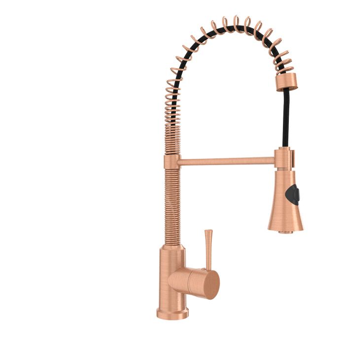 Copper Kitchen Faucet with Soap Dispenser, Single Handle Solid Brass High Arc Pull Down Sprayer Head Kitchen Sink Faucets with Deck Plate — AK96565-SD-C